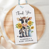Zonnebloemen met een gelijkmatige Koe Baby shower  Cadeaulabel