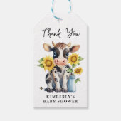 Zonnebloemen met een gelijkmatige Koe Baby shower  Cadeaulabel (Voorkant)