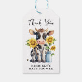 Zonnebloemen met een gelijkmatige Koe Baby shower  Cadeaulabel (Achterkant)