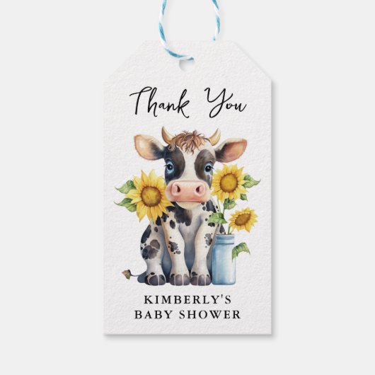Zonnebloemen met een gelijkmatige Koe Baby shower  Cadeaulabel (Achterkant)