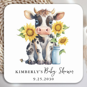 Zonnebloemen met een gelijkmatige Koe Baby shower  Vierkante Sticker