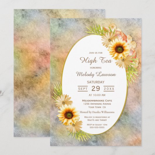 Zonnebloemen met gouden Lijsten hoge thee Kaart (Voorkant / Achterkant)