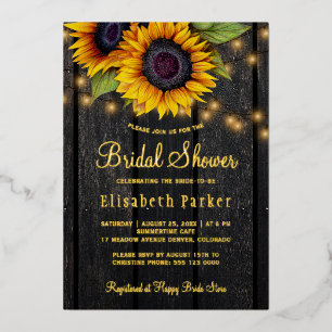 Zonnebloemen met goudschrift vrijgezellenfeest folie uitnodiging