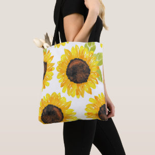 Zonnebloemen met handmatige Waterverf Tote Bag