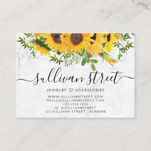 Zonnebloemen, met handschrift klantenkaartje (Achterkant)