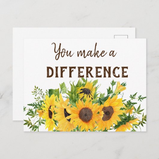 Zonnebloemen met Je maakt een verschil-quote Briefkaart (Voorkant / Achterkant)