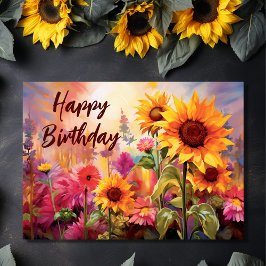 Zonnebloemen met Kleurrijke Bloemen Verjaardag Kaart