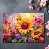 Zonnebloemen met Kleurrijke Bloemen Verjaardag Kaart