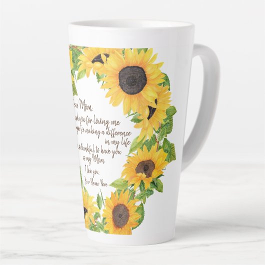 Zonnebloemen met Lieve Moeder Brief Latte Mok (Rechterhoek)