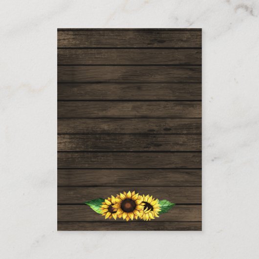 zonnebloemen met schors - hout , trouwe bruiloft informatiekaartje (Achterkant)