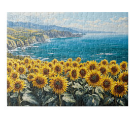 Zonnebloemen met uitzicht op Ocean Painting design Legpuzzel