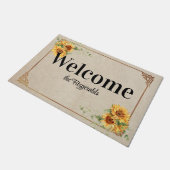 Zonnebloemen met Vintage Frame Aangepaste Naam Deurmat (Schuin)