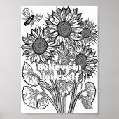 Zonnebloemen met Vlinder Kleurplaat Printable Poster (Voorkant)
