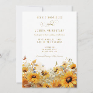 Zonnebloemen met Vlinders Trouw Uitnodiging