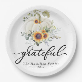 Zonnebloemen met witte pompoen Thanksgiving Papieren Bordje
