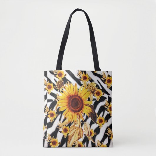 ZONNEBLOEMEN MET ZEBRA SKIN TOTE BAG (Voorkant)