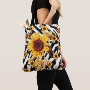 ZONNEBLOEMEN MET ZEBRA SKIN TOTE BAG