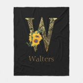 Zonnebloemen met zwarte en gouden letters W Fleece Deken (Voorkant)