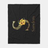 Zonnebloemen met zwarte en goudletters fleece deken (Voorkant)