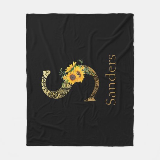 Zonnebloemen met zwarte en goudletters fleece deken (Voorkant)