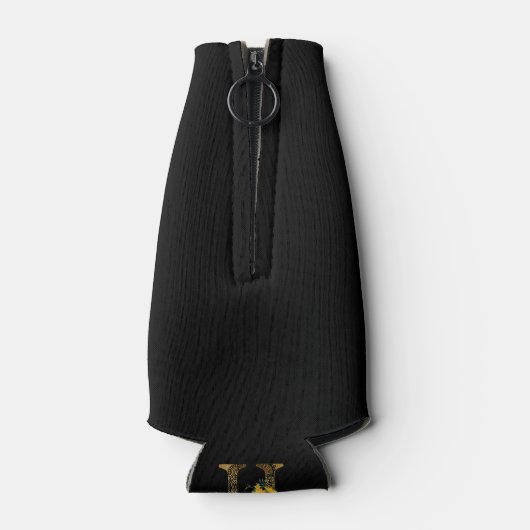 Zonnebloemen met zwarte en goudletters H Flesjeskoeler (Achterkant)