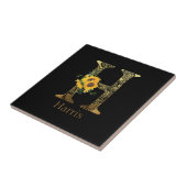 Zonnebloemen met zwarte en goudletters H Tegeltje (Zijkant)