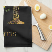 Zonnebloemen met zwarte en goudletters H Theedoek (Quarter Fold)