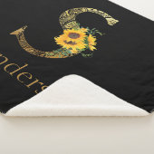 Zonnebloemen met zwarte en goudletters sherpa deken (3/4)