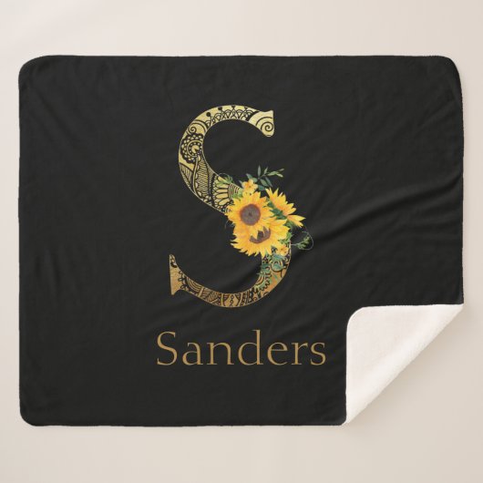 Zonnebloemen met zwarte en goudletters sherpa deken (Voorkant (horizontaal))