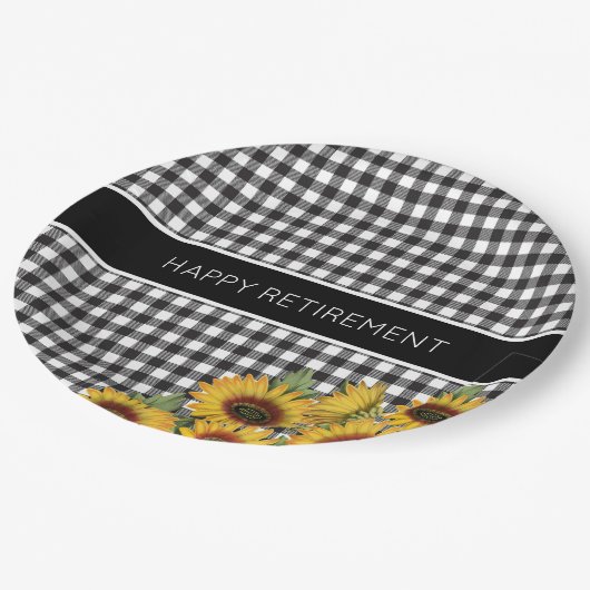 Zonnebloemen met zwarte en witte buffels papieren bordje (Gekanteld)