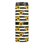 Zonnebloemen met zwarte en witte horizontale lijne thermosbeker (Achterkant)