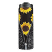 Zonnebloemen met zwarte glitter in Zipper Design Thermosbeker (Voorkant)