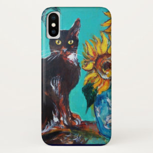ZONNEBLOEMEN MET ZWARTE KAT IN BLAUWE TURQUOISE Case-Mate iPhone CASE