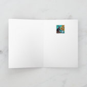 ZONNEBLOEMEN MET ZWARTE KAT IN BLAUWE TURQUOISE KAART (Binnen)