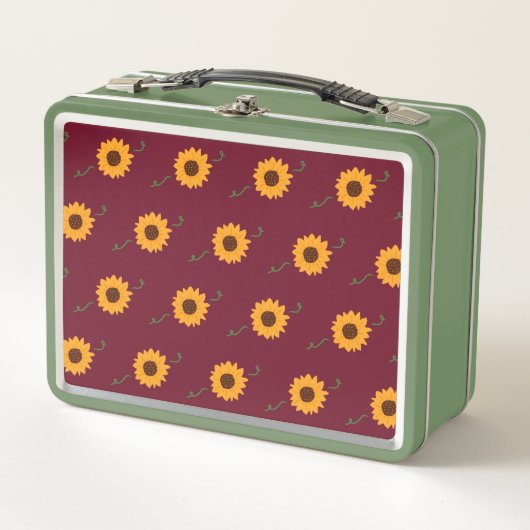 Zonnebloemen Metalen Lunchbox (Schuur Rood & Goud) (Voorkant)