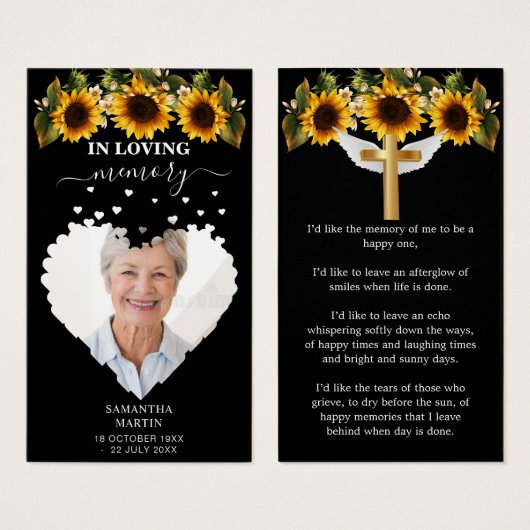 Zonnebloemen Minimaal Bladwijzer van de begrafenis Visitekaartje (Voorkant /achterkant)