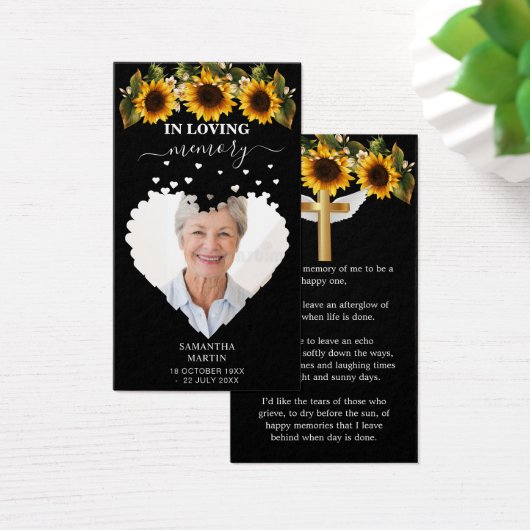 Zonnebloemen Minimaal Bladwijzer van de begrafenis Visitekaartje (Bureau)