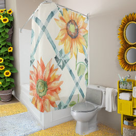 Zonnebloemen modern gedesdistressed bloemig douchegordijn