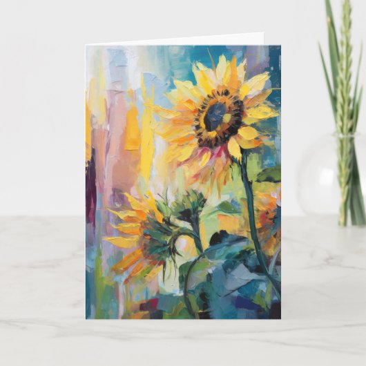 Zonnebloemen Moderne Abstracte Bloemen Schilderij Kaart (Voorkant)