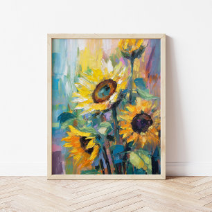 Zonnebloemen Moderne Abstracte Bloemen Schilderij Poster