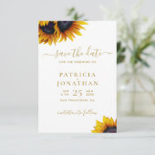 Zonnebloemen moderne FOTO save the date bruiloft (Staand voorkant)