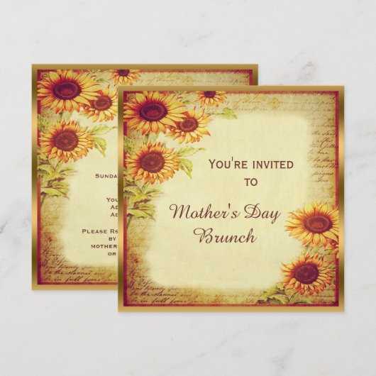  zonnebloemen Moederdag Brunch Kaart (Voorkant / Achterkant)