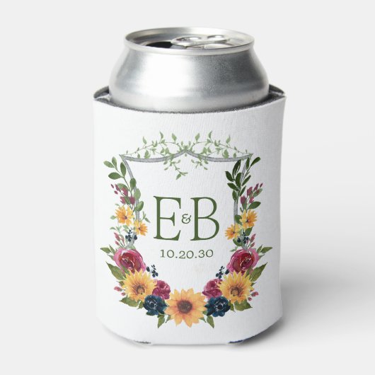 Zonnebloemen Monogram bruiloft Blikjeskoeler (Blikje Voorkant)