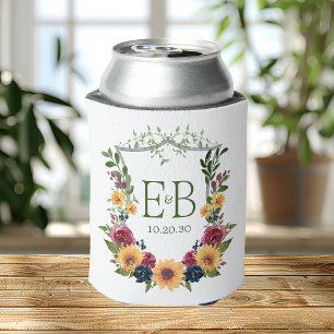 Zonnebloemen Monogram bruiloft Blikjeskoeler
