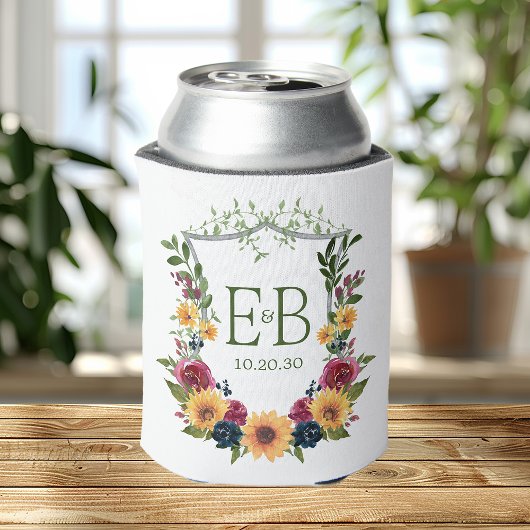 Zonnebloemen Monogram bruiloft Blikjeskoeler