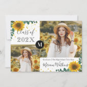 Zonnebloemen Monogram Fotoaankondiging Afstuderen Aankondiging (Voorkant)
