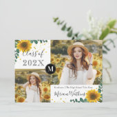 Zonnebloemen Monogram Fotoaankondiging Afstuderen Aankondiging (Staand voorkant)