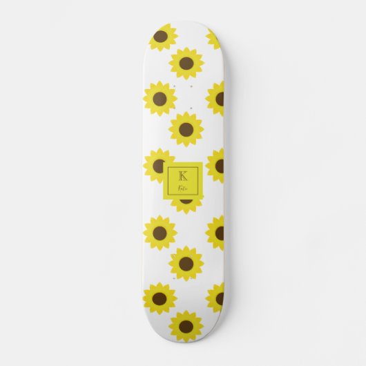 Zonnebloemen Monogram Hand Lettering Floral Chic Persoonlijk Skateboard (Voorkant)