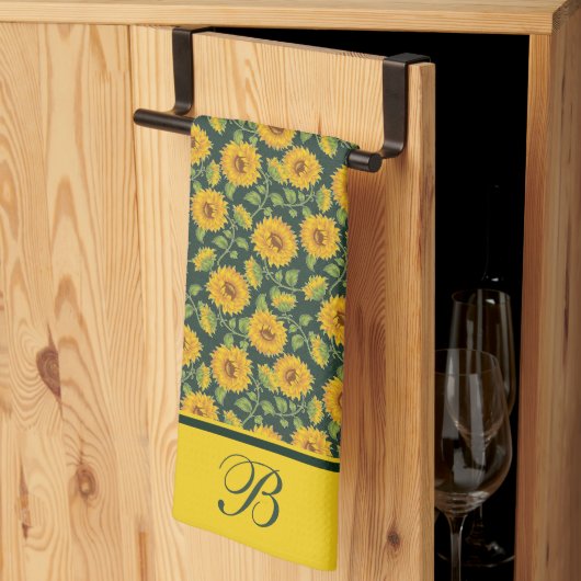 Zonnebloemen Monogram Keukenhanddoek (Derde Gevouwen)