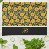 Zonnebloemen Monogram Keukenhanddoek (Gevouwen)